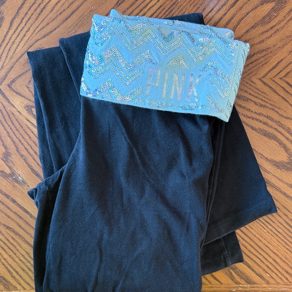 Victoria's Secret Black Boot Cut Pants with Blue Sequin Detail